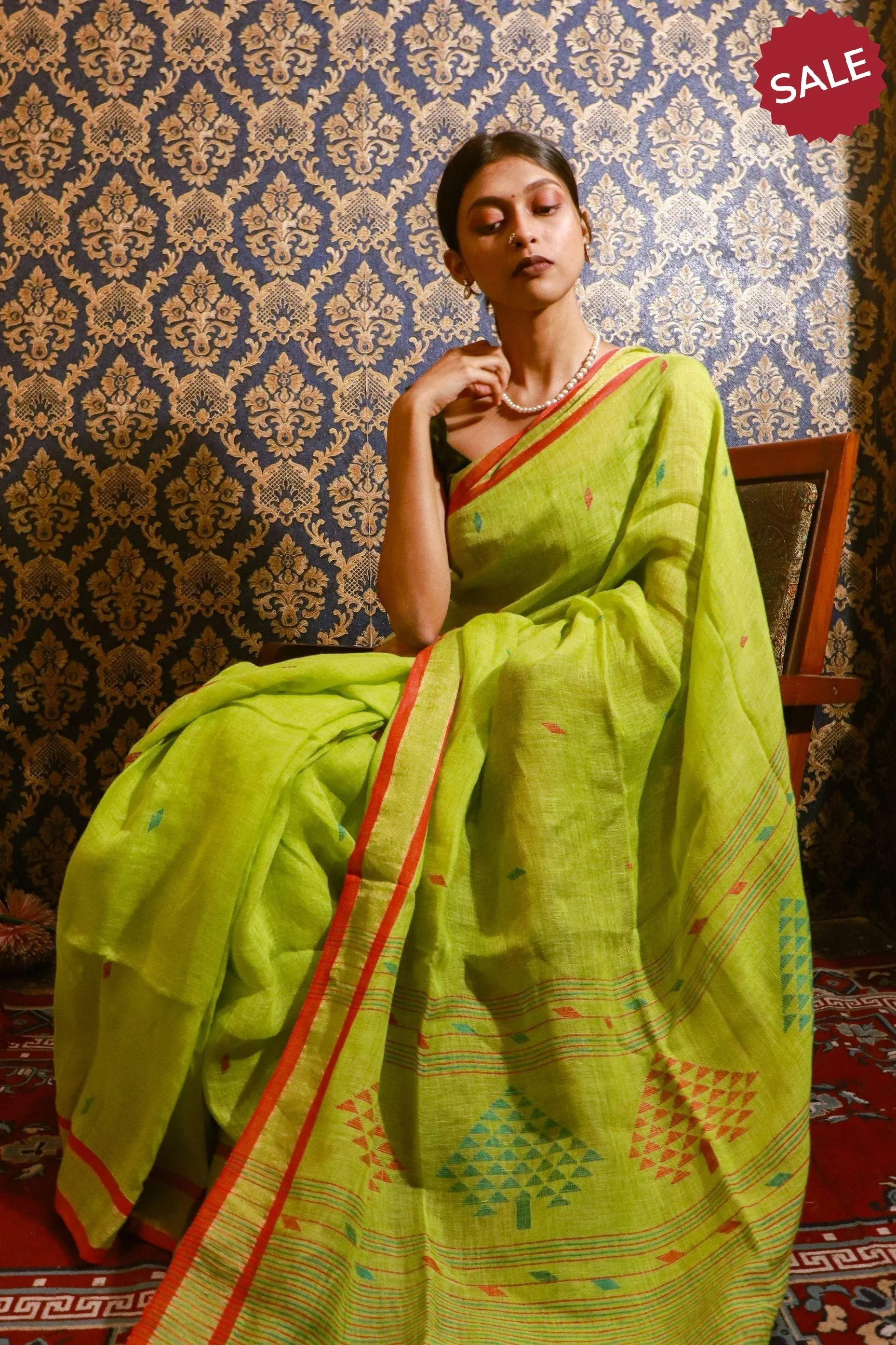 Kaisori Ekaya Harita Linen Jamdani saree