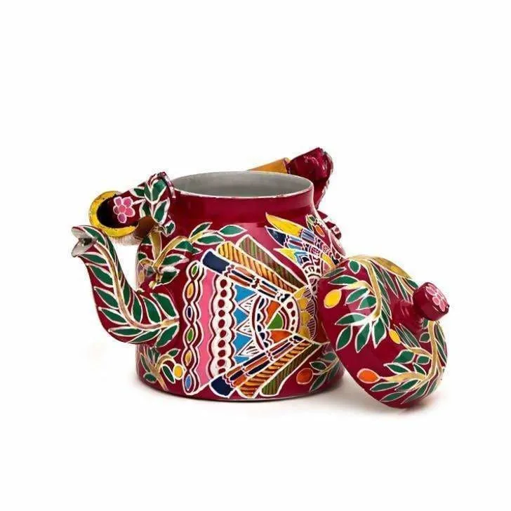 KAUSHALAM HAND PAINTED TEA KETTLE: PEACOCK