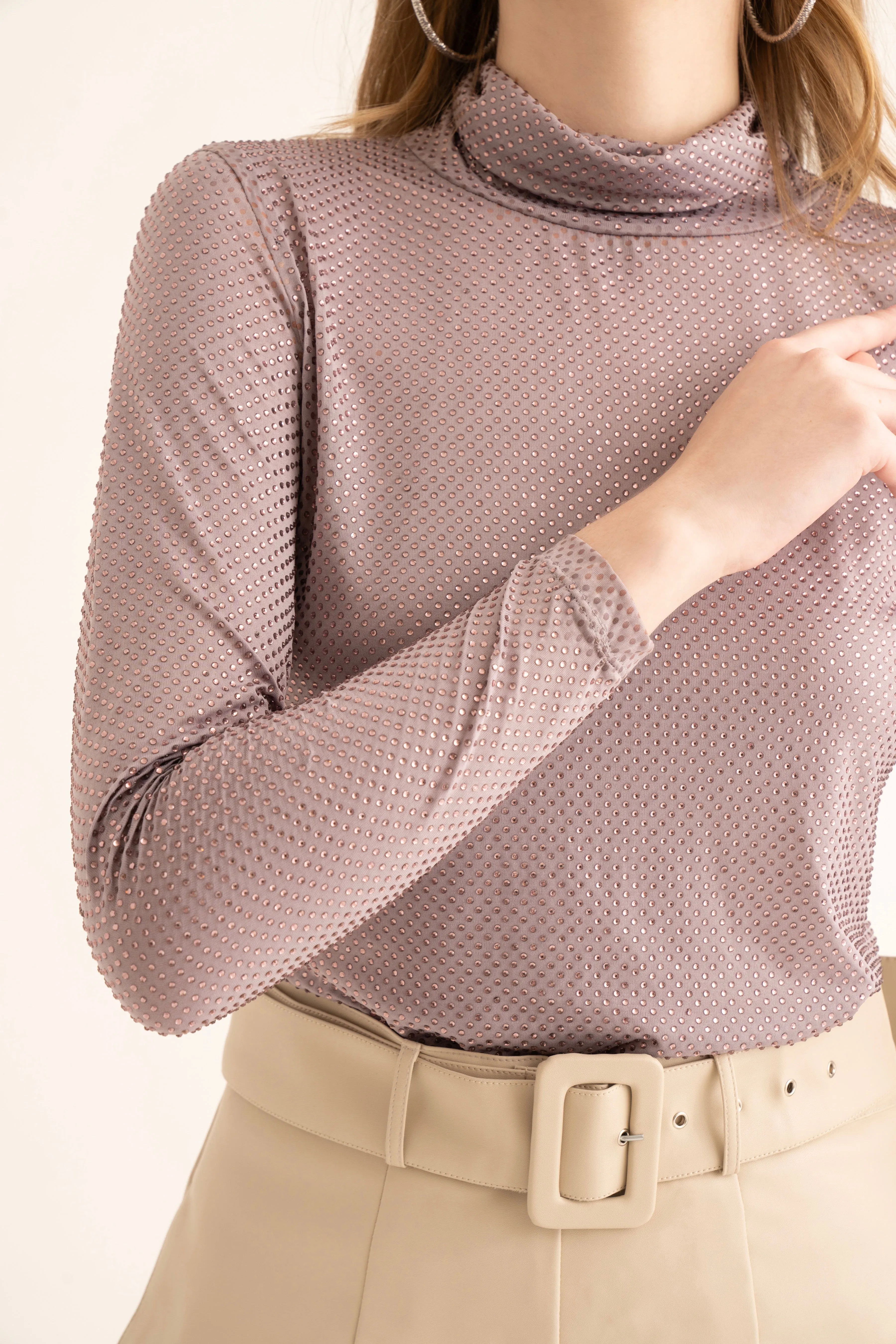 Lavender Rhinestone Turtleneck Top