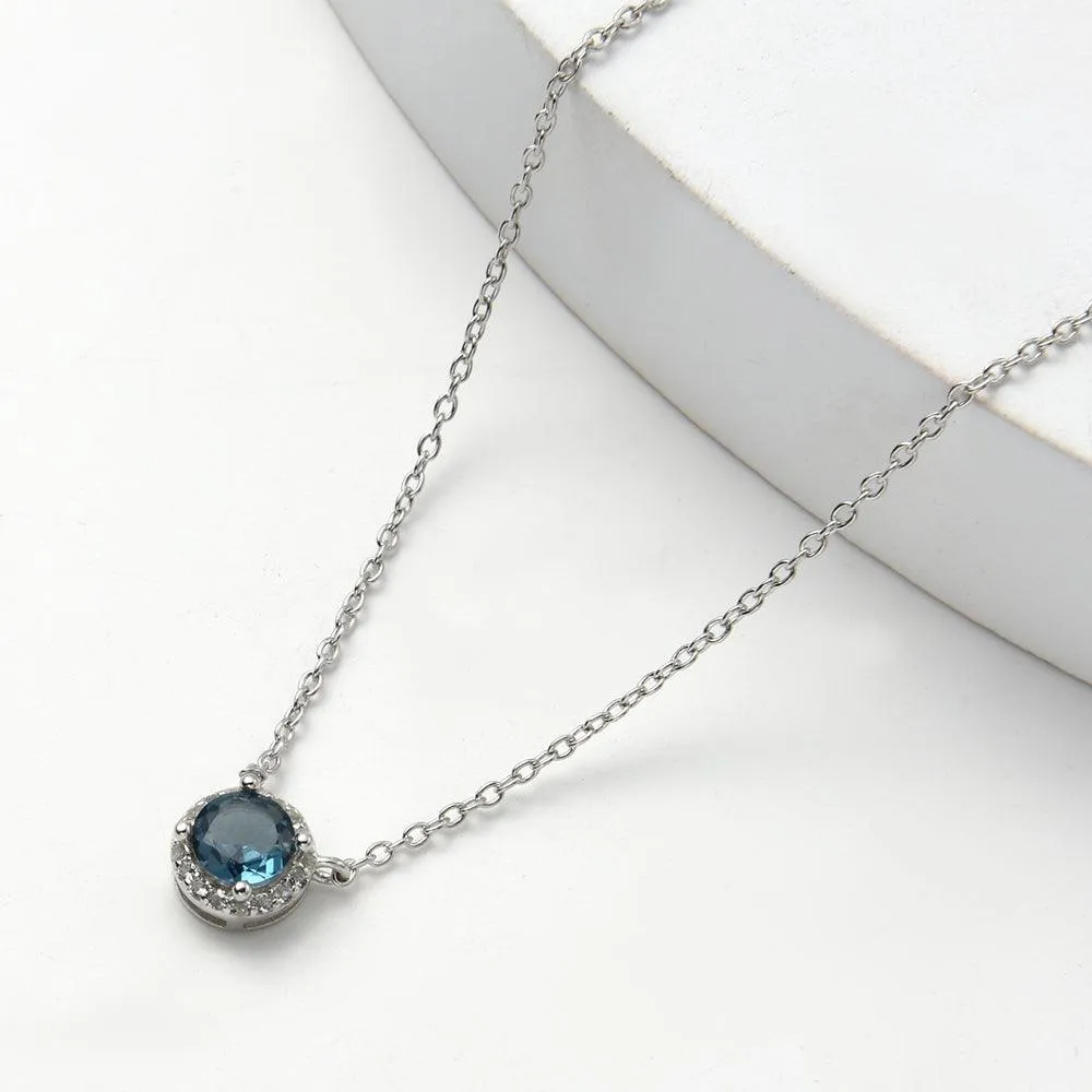 London Blue Topaz Halo Pendant Necklace