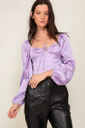 Long Sleeve Corset Satin Top With Front Tie