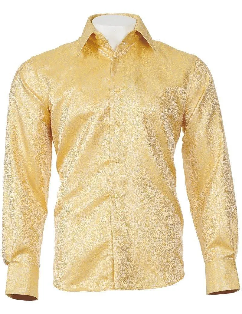 Long Sleeve Light Gold Paisley Jacquard Shirt