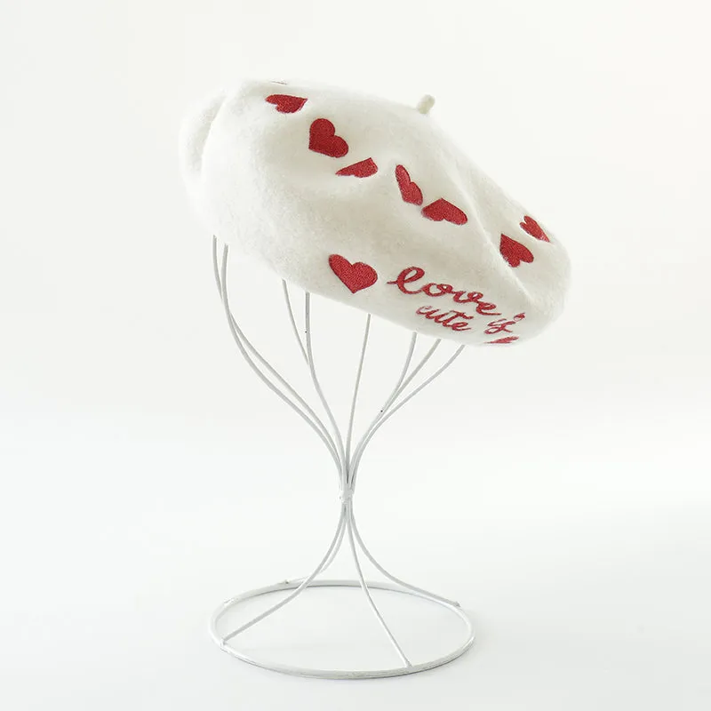 ''LOVE EMBROIDERY'' WHITE BERET BY51030