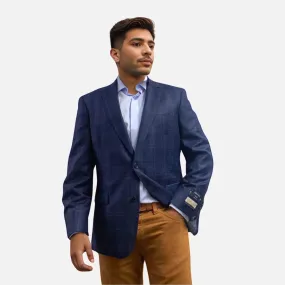 Luxury Blue Wool Men's Modern Fit Blazer - Single-Breasted