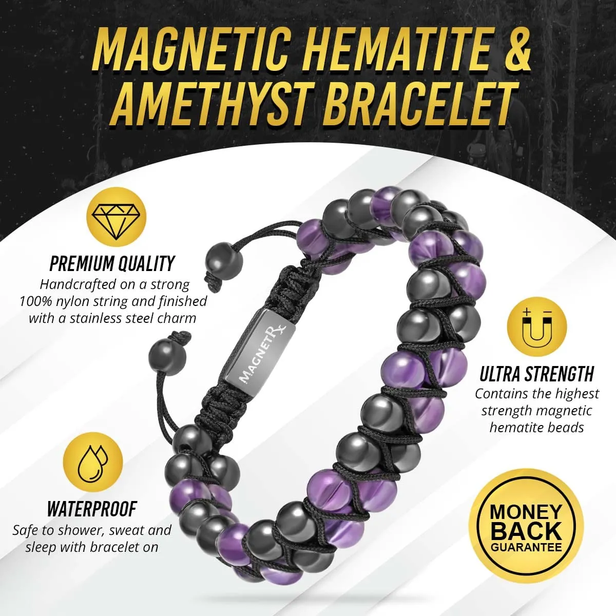 Magnetic Hematite & Amethyst Beaded Bracelet for Women