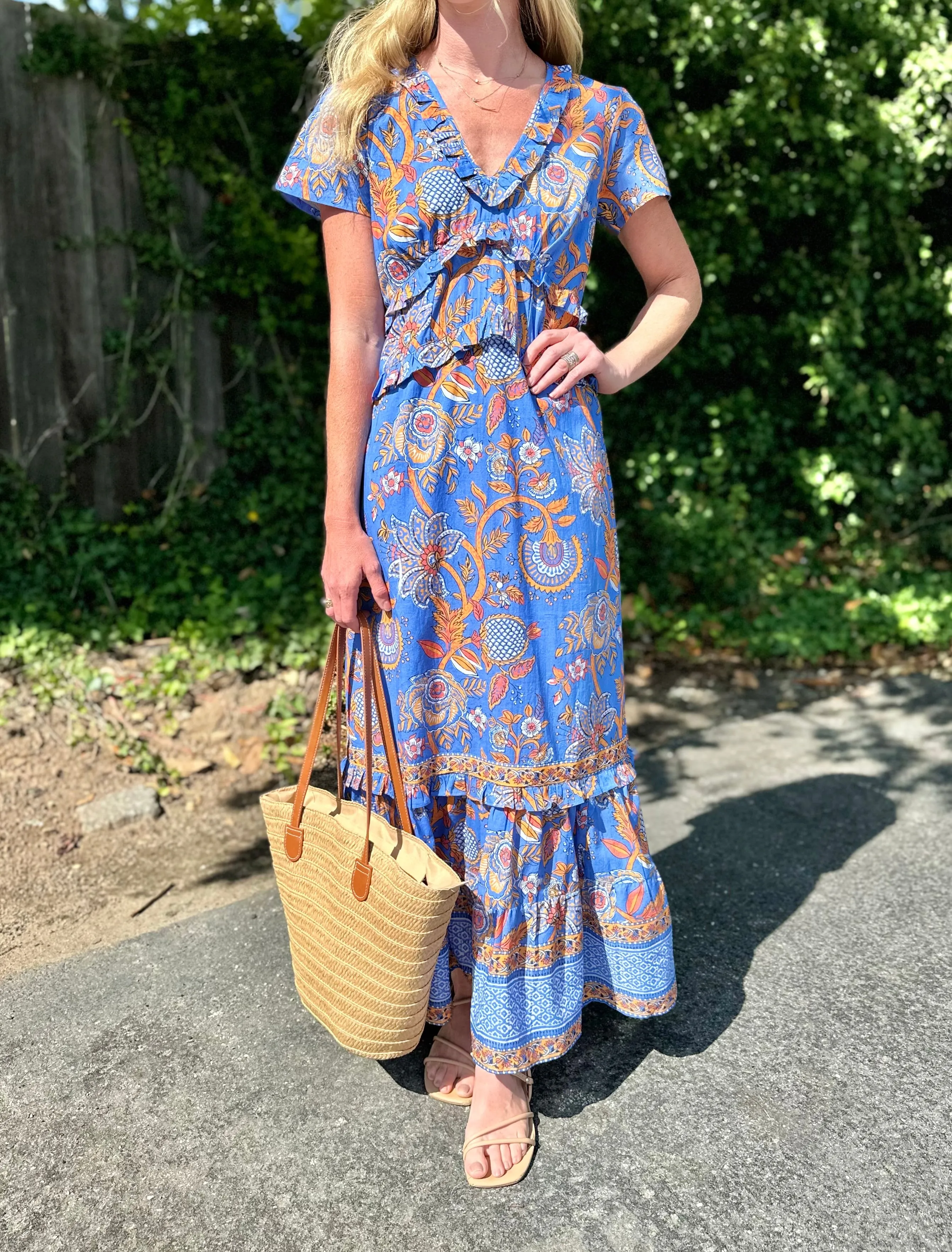 Mallory Maxi Dress in periwinkle/zinnia by La Plage