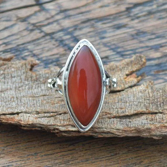 Marquise Red Onyx Gemstone Ring, 925 Sterling Silver Artisan Handmade Gift Ring, Red Onyx Jewelry, Nickel Free Jewelry