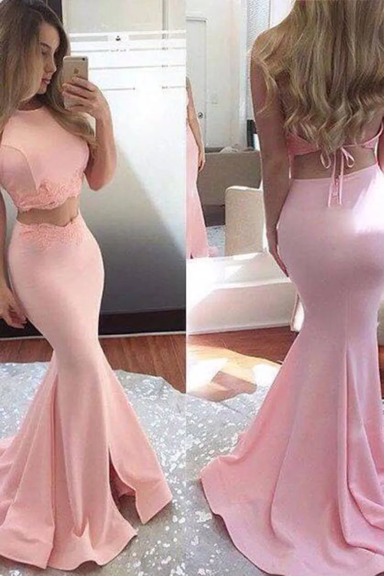 Mermaid Satin Two Pieces Prom Dresses With STKPTHSHZA6