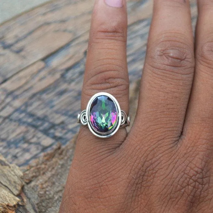 Midnight Rainbow Quartz Ring -925 Sterling Silver Designer Handmade Ring, Midnight Rainbow Quartz Jewelry, Nickel Free