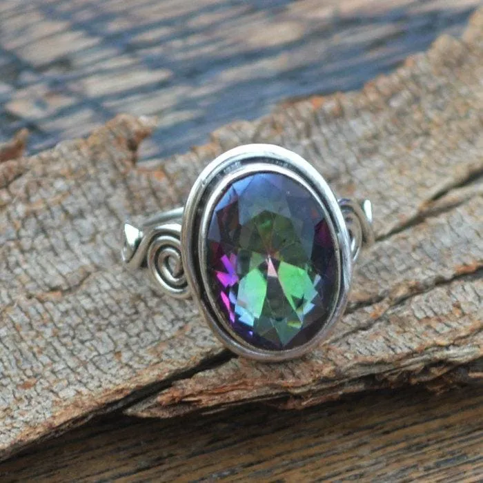 Midnight Rainbow Quartz Ring -925 Sterling Silver Designer Handmade Ring, Midnight Rainbow Quartz Jewelry, Nickel Free