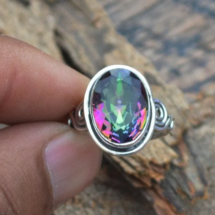 Midnight Rainbow Quartz Ring -925 Sterling Silver Designer Handmade Ring, Midnight Rainbow Quartz Jewelry, Nickel Free