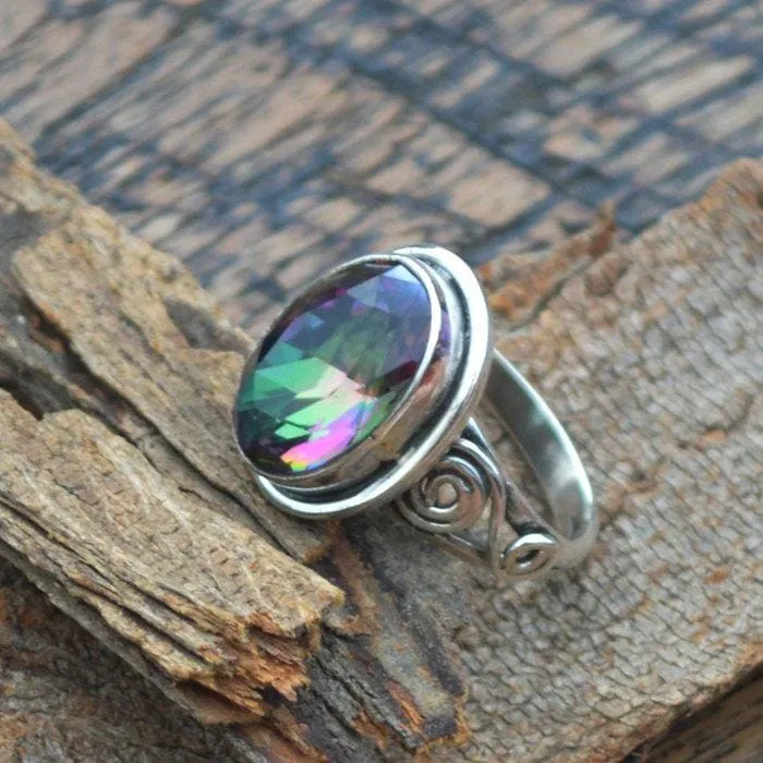 Midnight Rainbow Quartz Ring -925 Sterling Silver Designer Handmade Ring, Midnight Rainbow Quartz Jewelry, Nickel Free