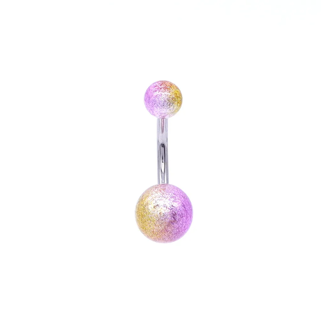 Multi Colour Acrylic Balls Belly Button Navel Ring - Gold/Purple