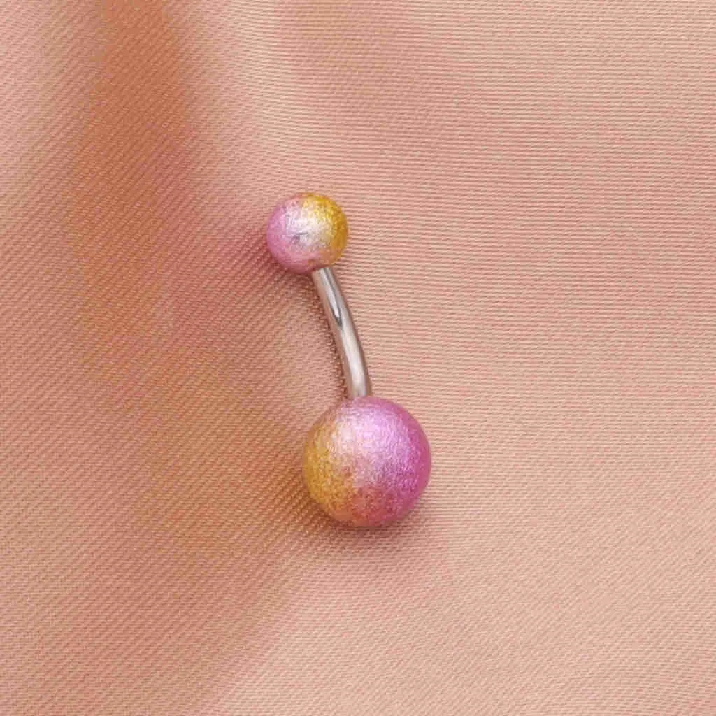 Multi Colour Acrylic Balls Belly Button Navel Ring - Gold/Purple