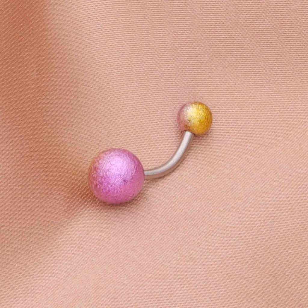 Multi Colour Acrylic Balls Belly Button Navel Ring - Gold/Purple