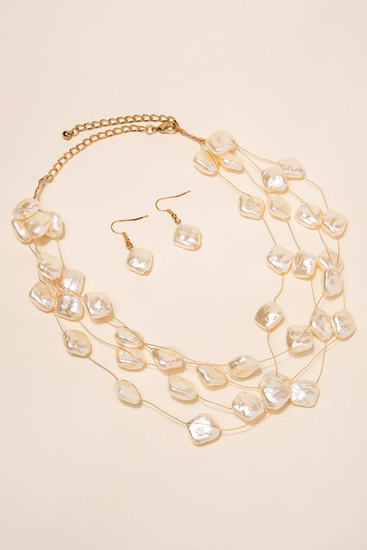 Natalia Layered Rhombus Baroque Pearl Necklace & Earring Set