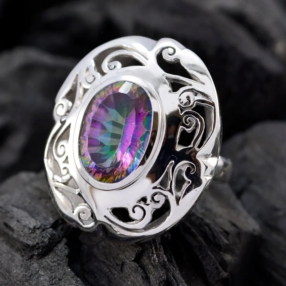 Nice Gems Mystic Quartz Sterling Silver Ring Christmas Day Gift