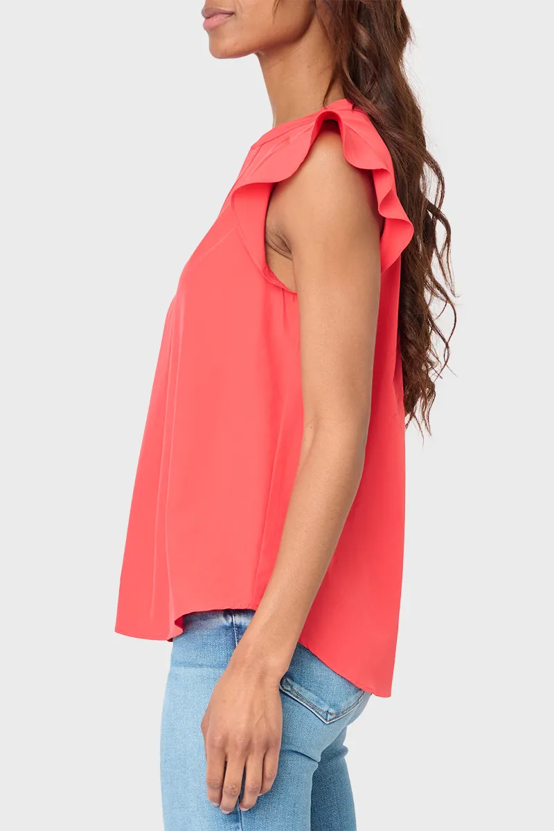 Notch Neck Flutter Sleeve Blouse