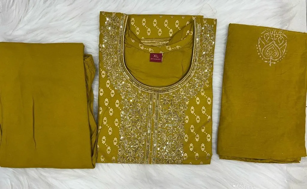 Party wear Yellow Women Kurta Pant with Dupatta Suit