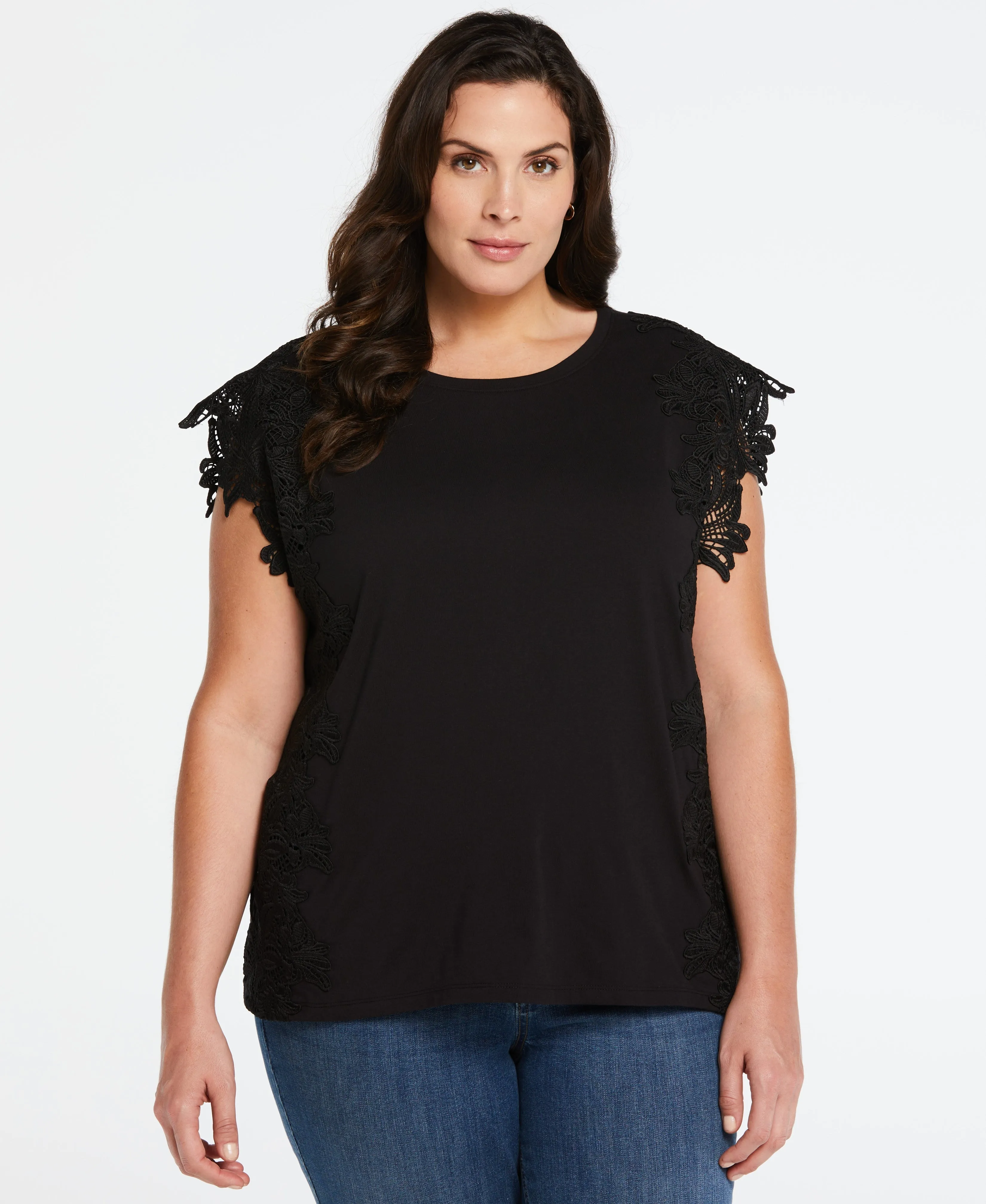 Plus Size Knit Top with Lace Detail