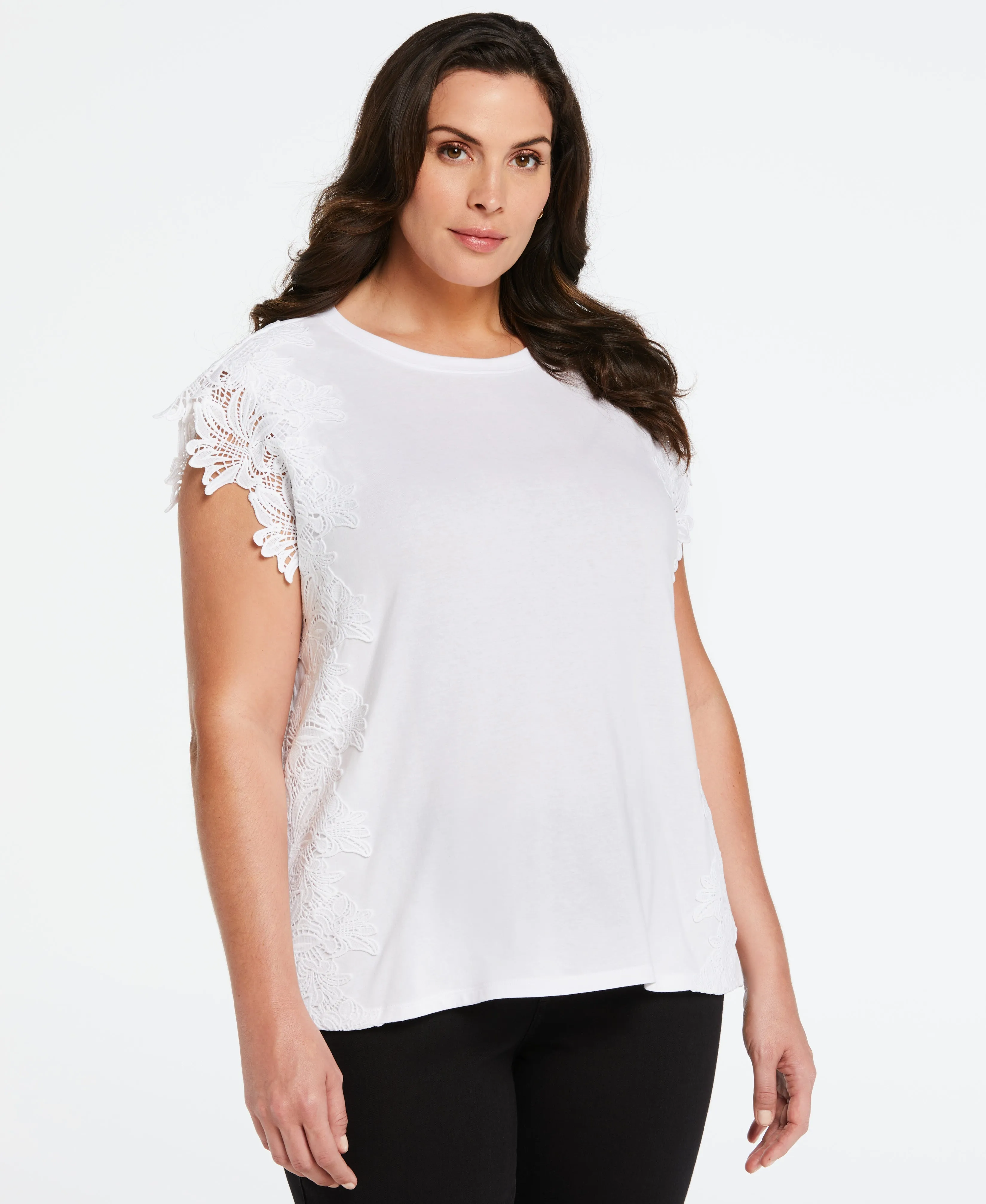 Plus Size Knit Top with Lace Detail