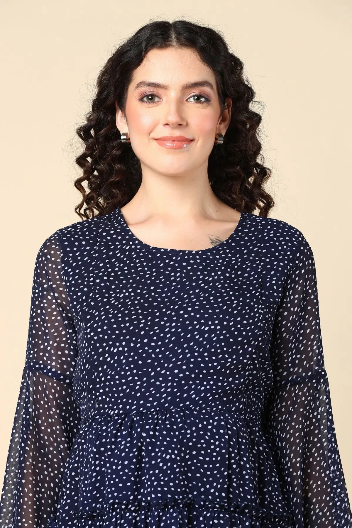 Polka Navy Maternity Dress with Pocket