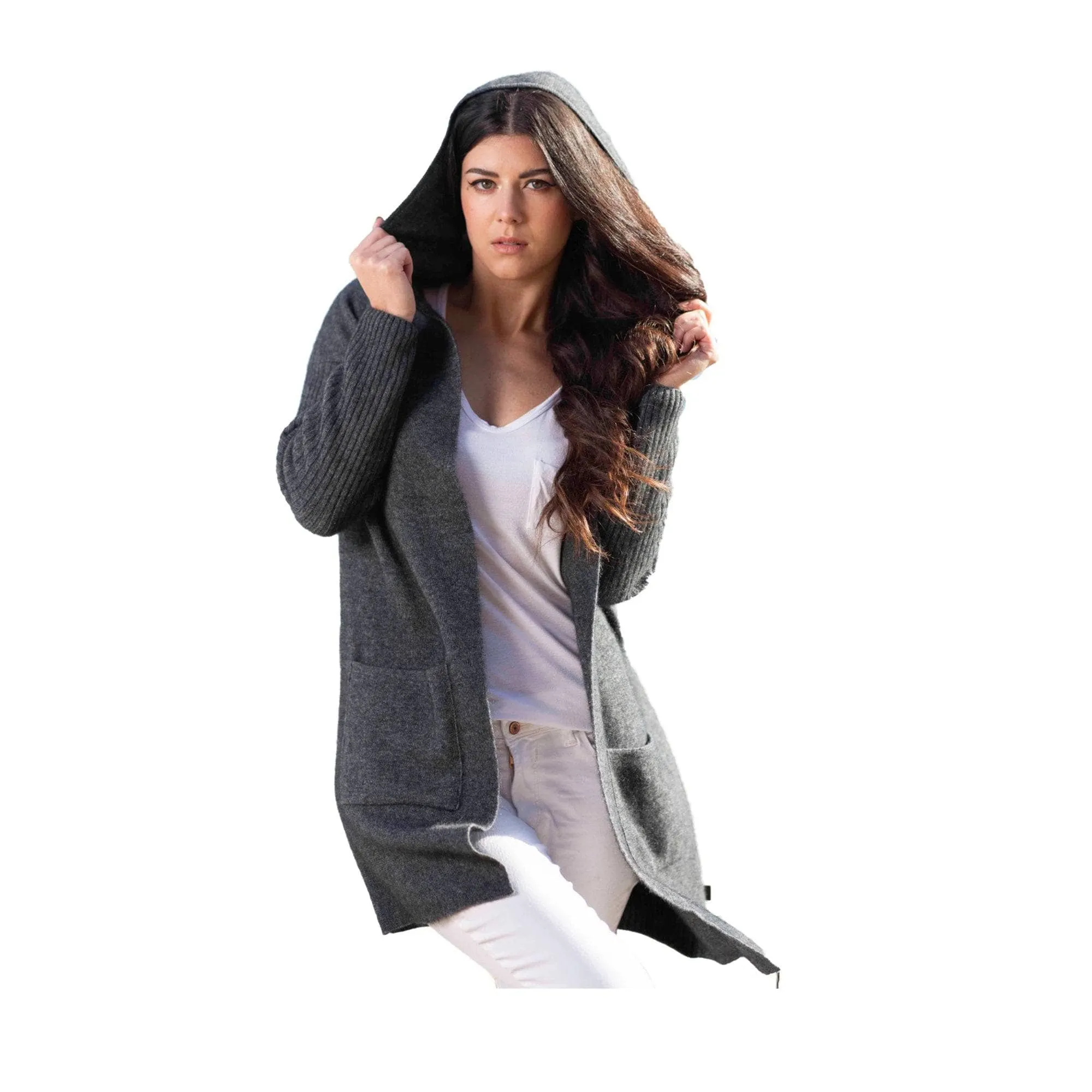 Premium Possum and Merino Wool- Hooded Longline Cardigan