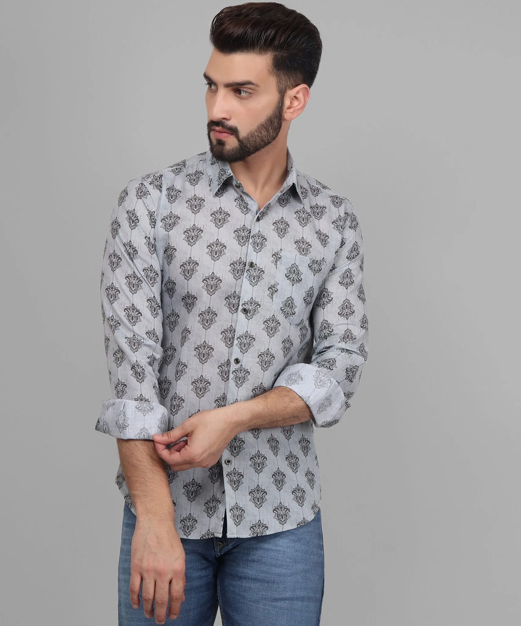 Premium Trendy Exclusive Men's Printed Full Sleeve Cotton Button-Up Shirt For Men