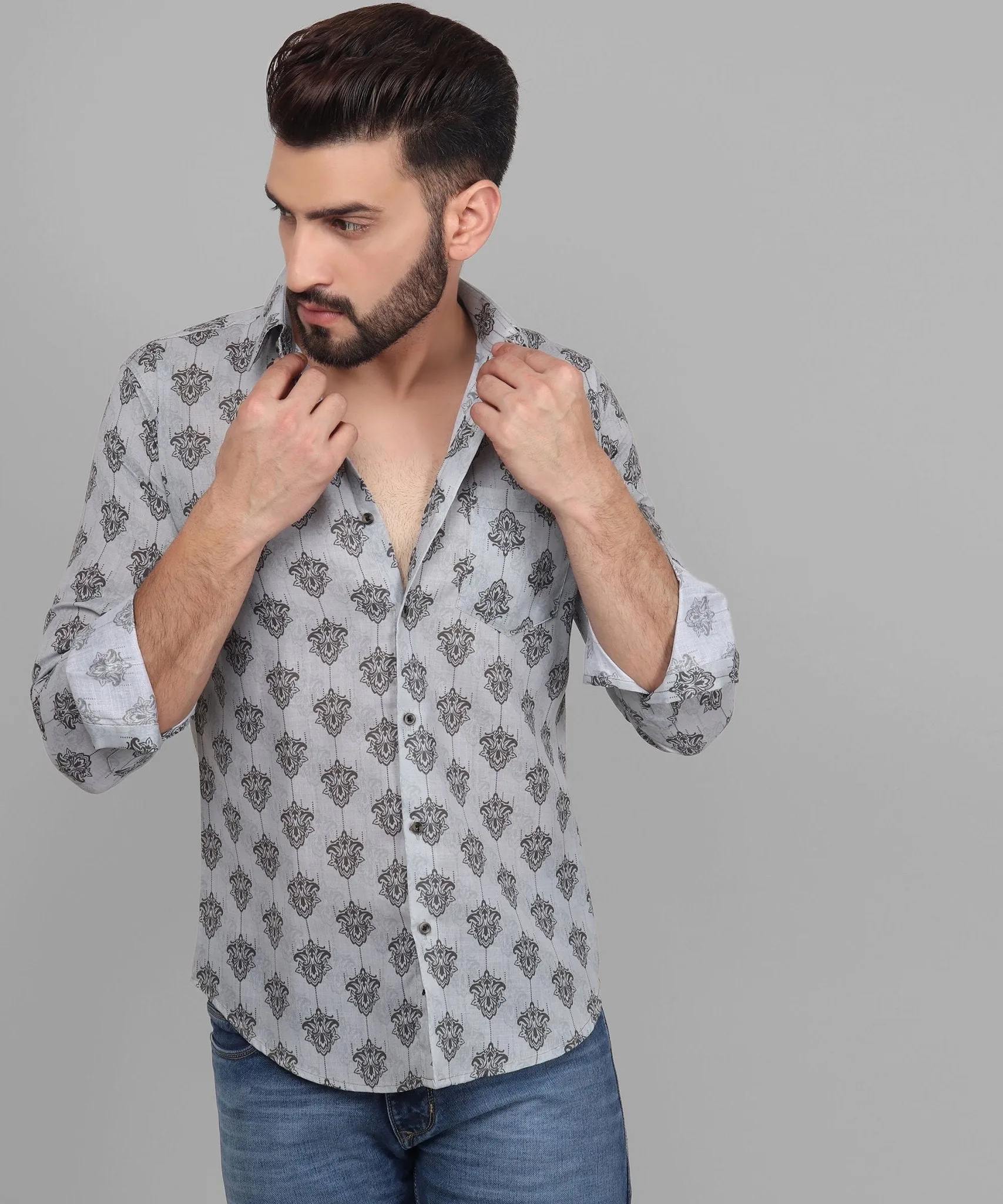 Premium Trendy Exclusive Men's Printed Full Sleeve Cotton Button-Up Shirt For Men