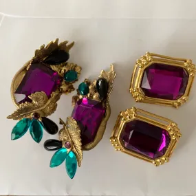 Purple Gems Costume Clip-On Earrings