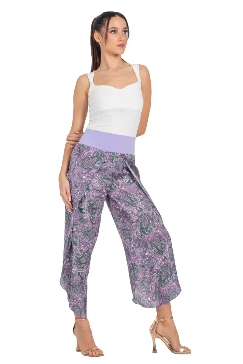 Purple Paisley Print Wrap Tango Pants