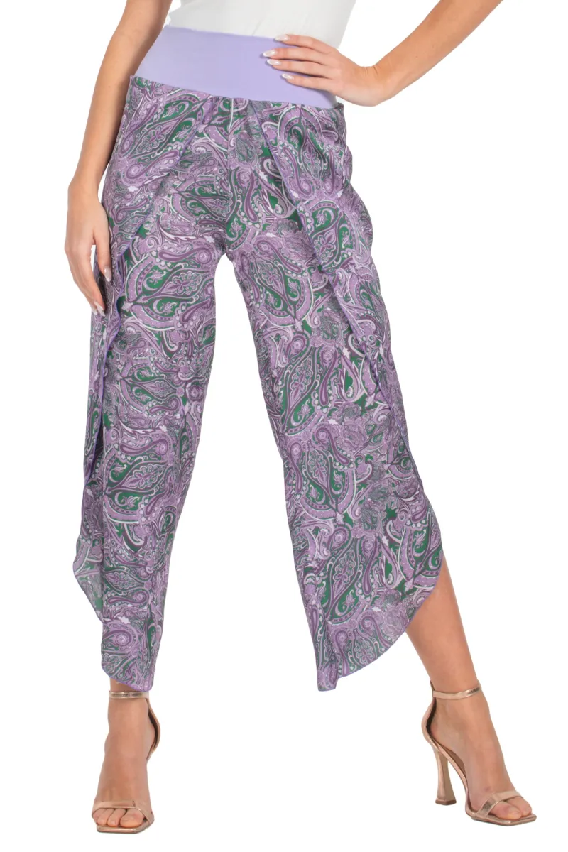 Purple Paisley Print Wrap Tango Pants