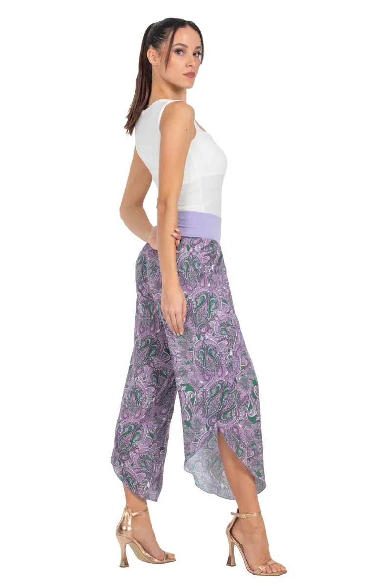 Purple Paisley Print Wrap Tango Pants