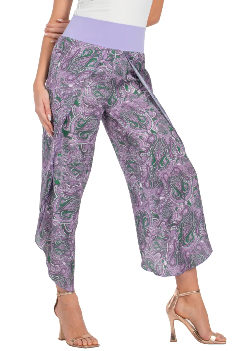 Purple Paisley Print Wrap Tango Pants