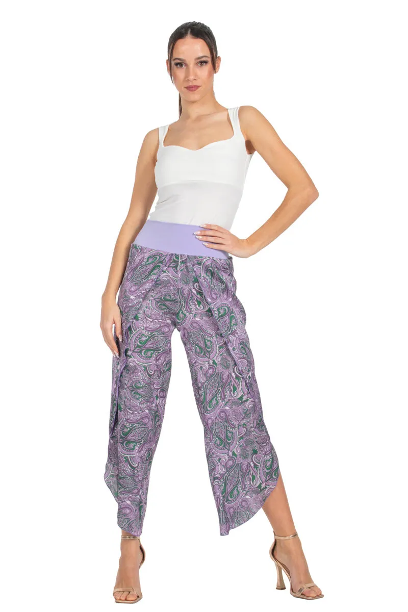 Purple Paisley Print Wrap Tango Pants