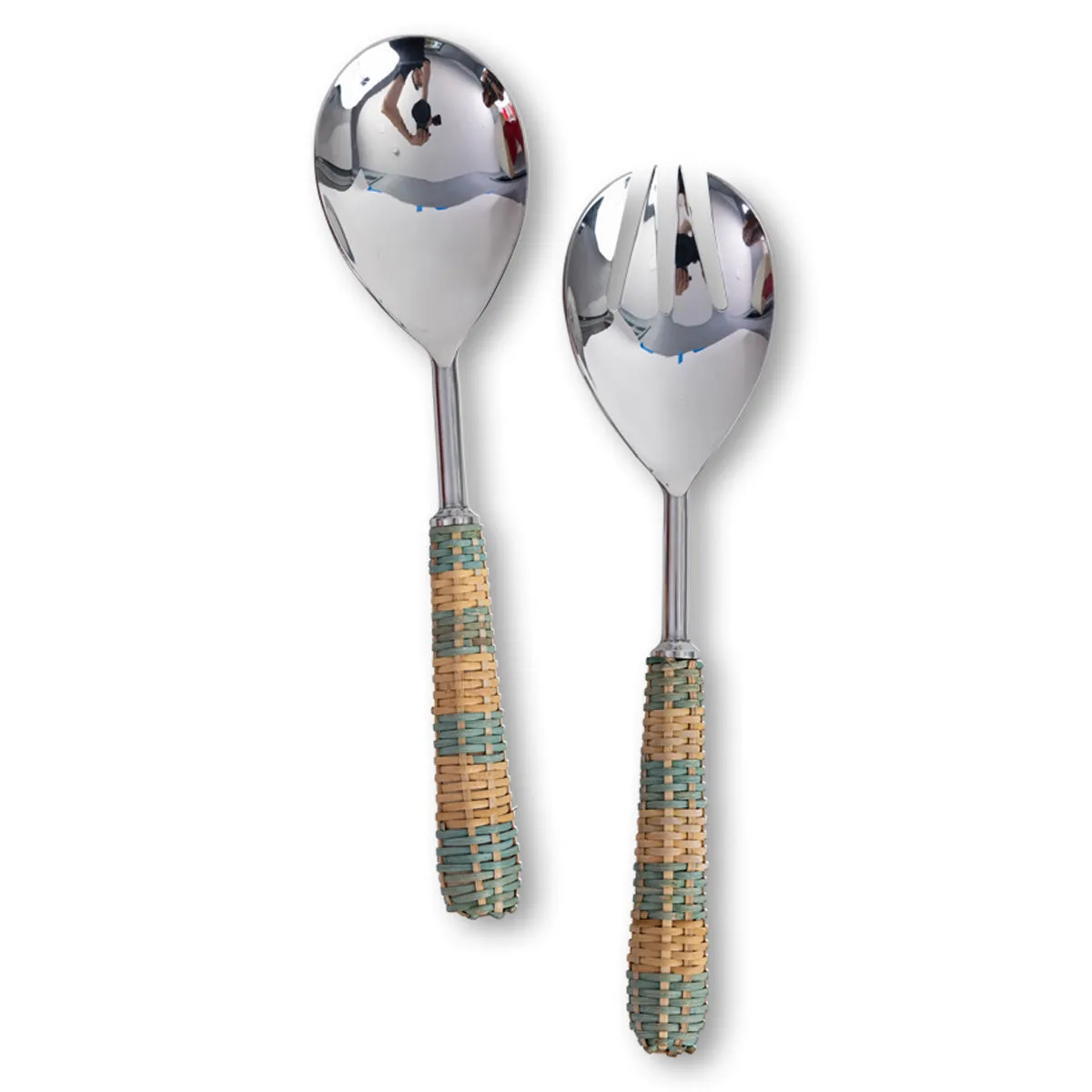 Rattan Salad Servers S/2 - Blue