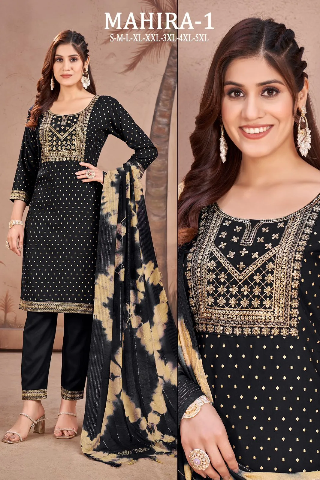 Rayon Embroidery Sequence Party Wear Women's Kurta Suit Black