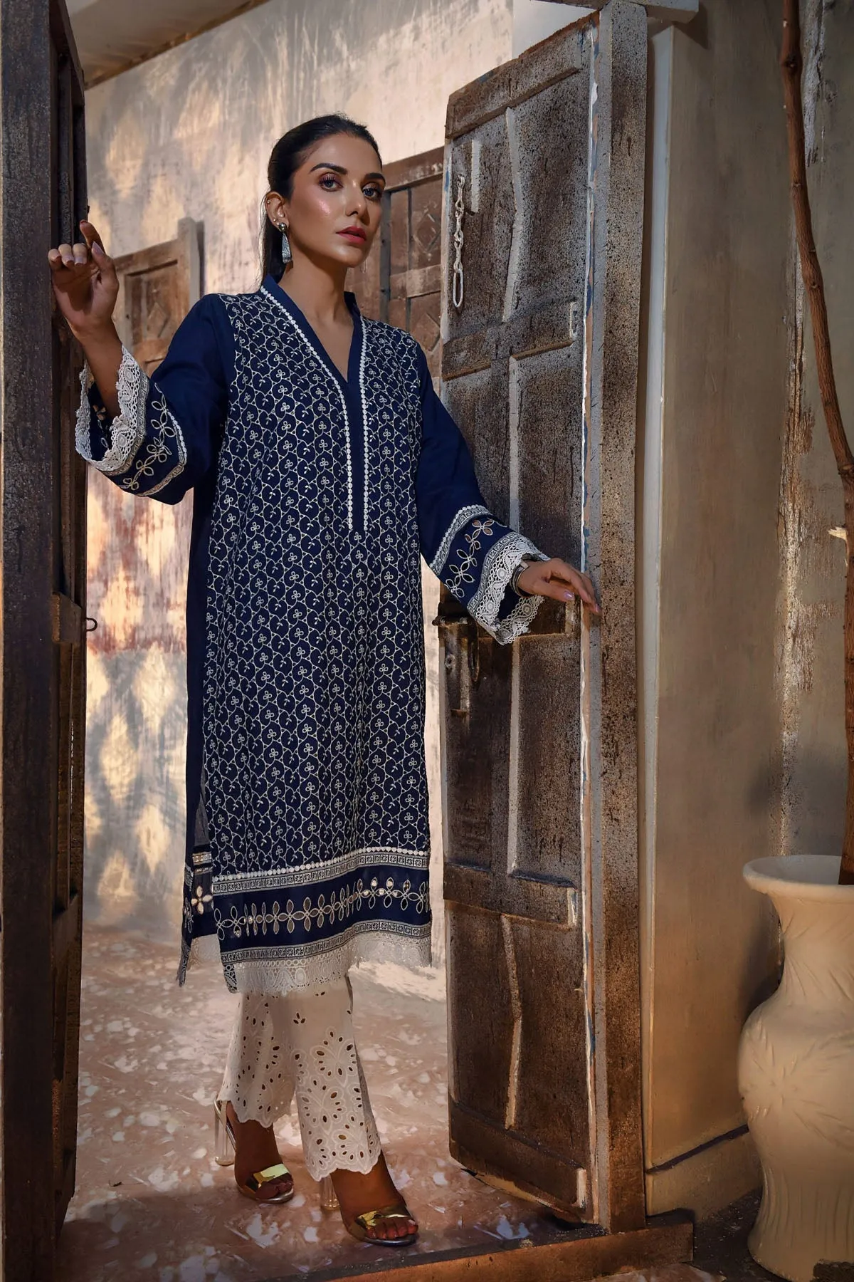 Ready To Wear Stitched chikankari Kurti Navy blue color DEK-21232