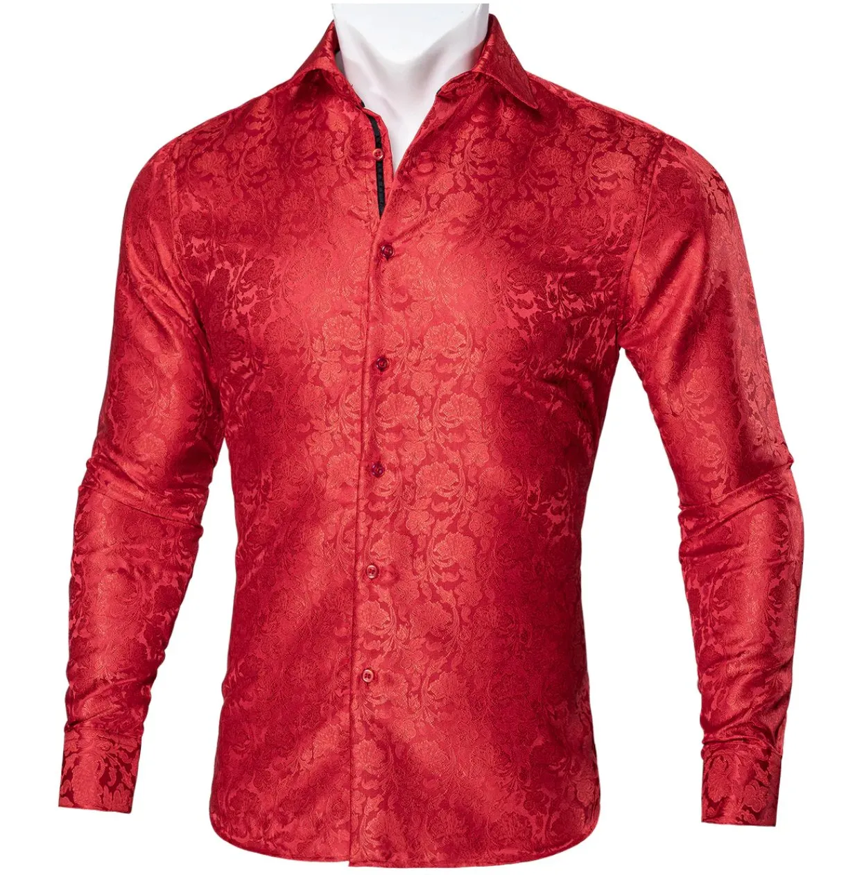 Red Paisley Silk Men's Shirt-CY-0056