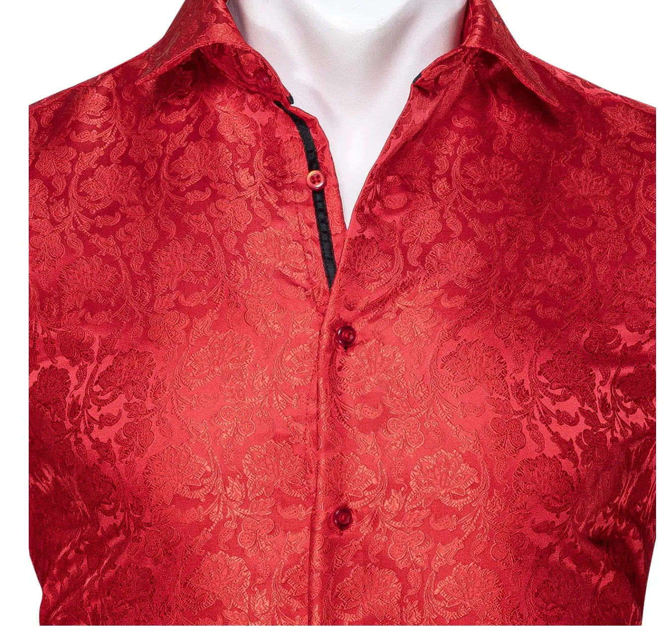 Red Paisley Silk Men's Shirt-CY-0056