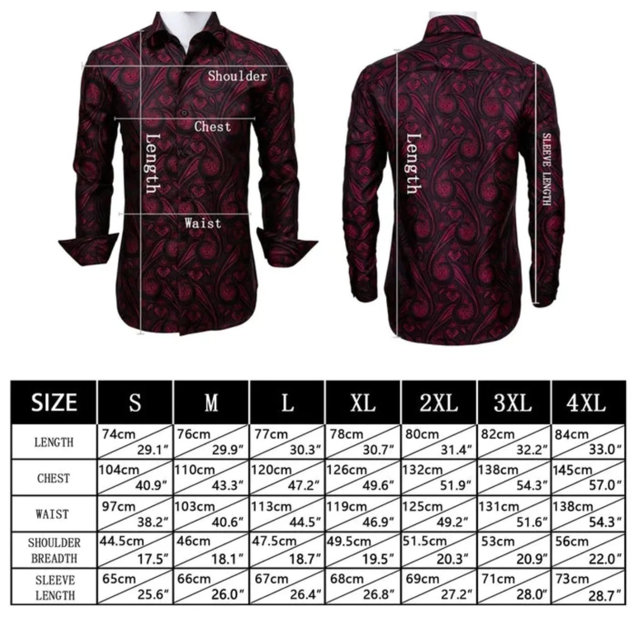 Red Paisley Silk Men's Shirt-CY-0056