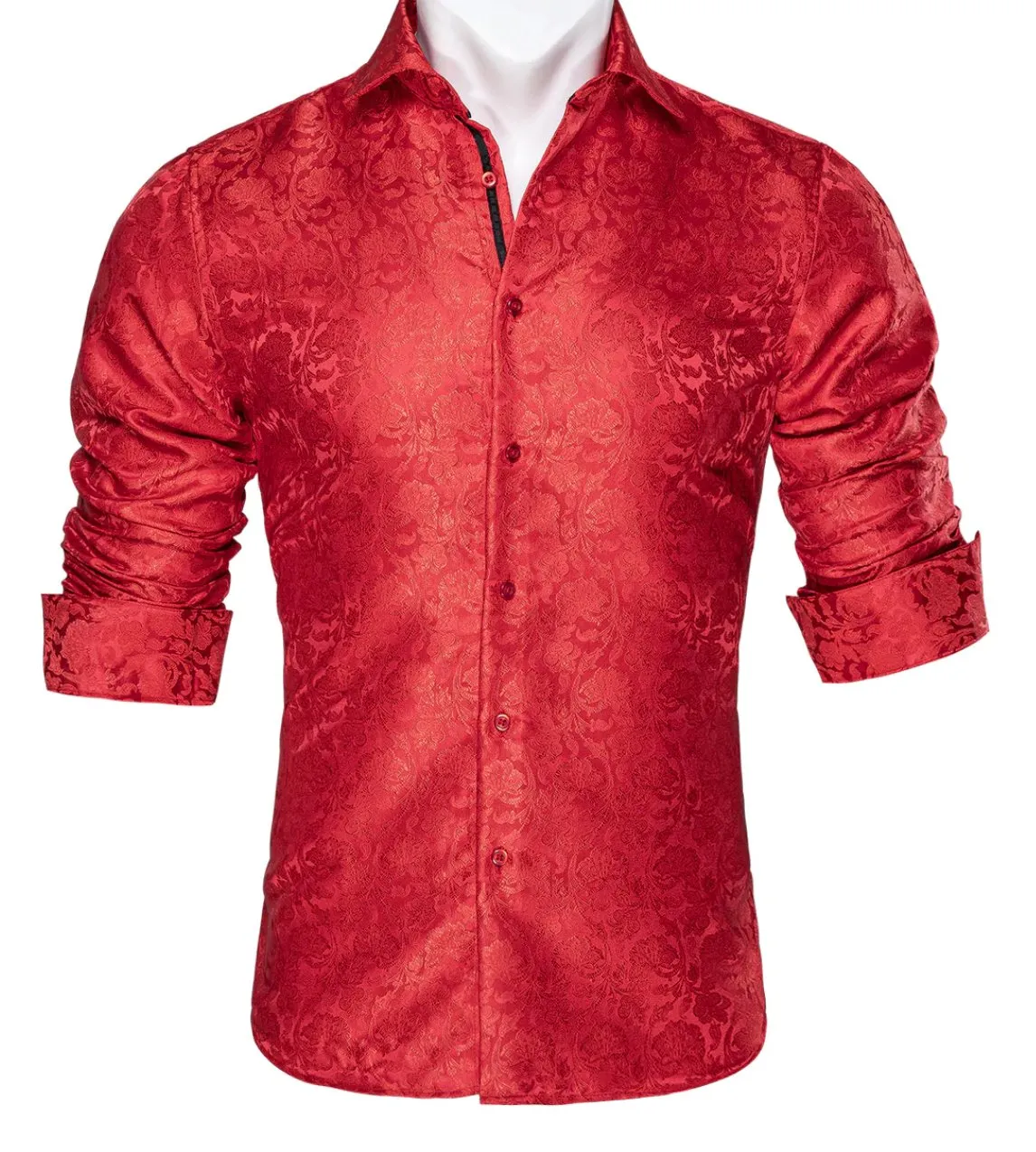 Red Paisley Silk Men's Shirt-CY-0056