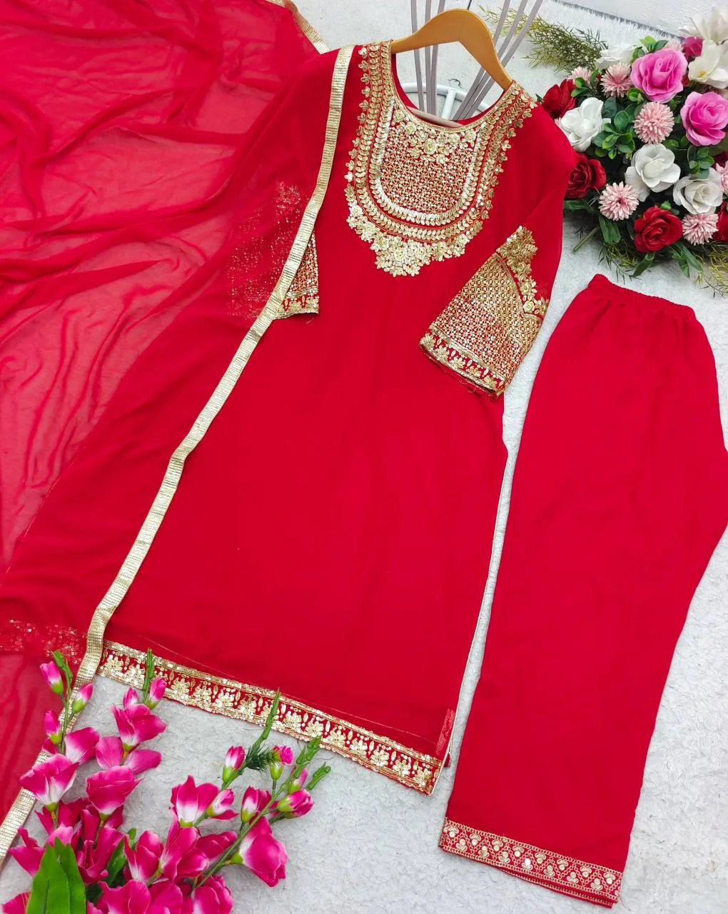 Red Party wear Sequins Women Suit