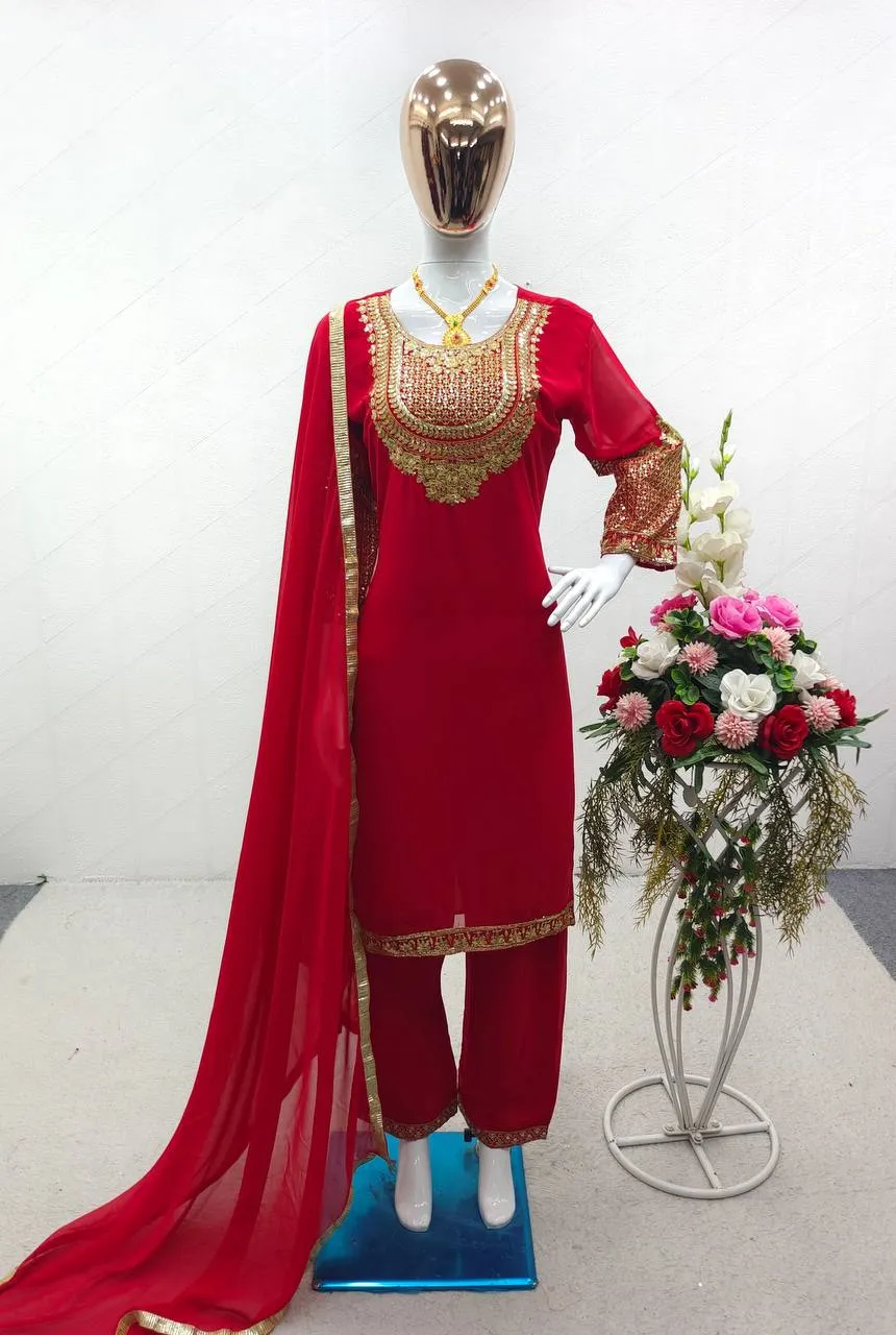 Red Party wear Sequins Women Suit