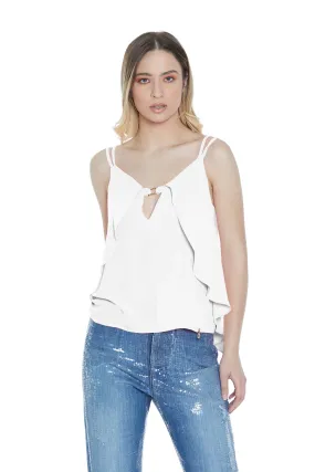 Relish Tank top with double V-neck strap and buckle plus ruffles RDP2303009009 white