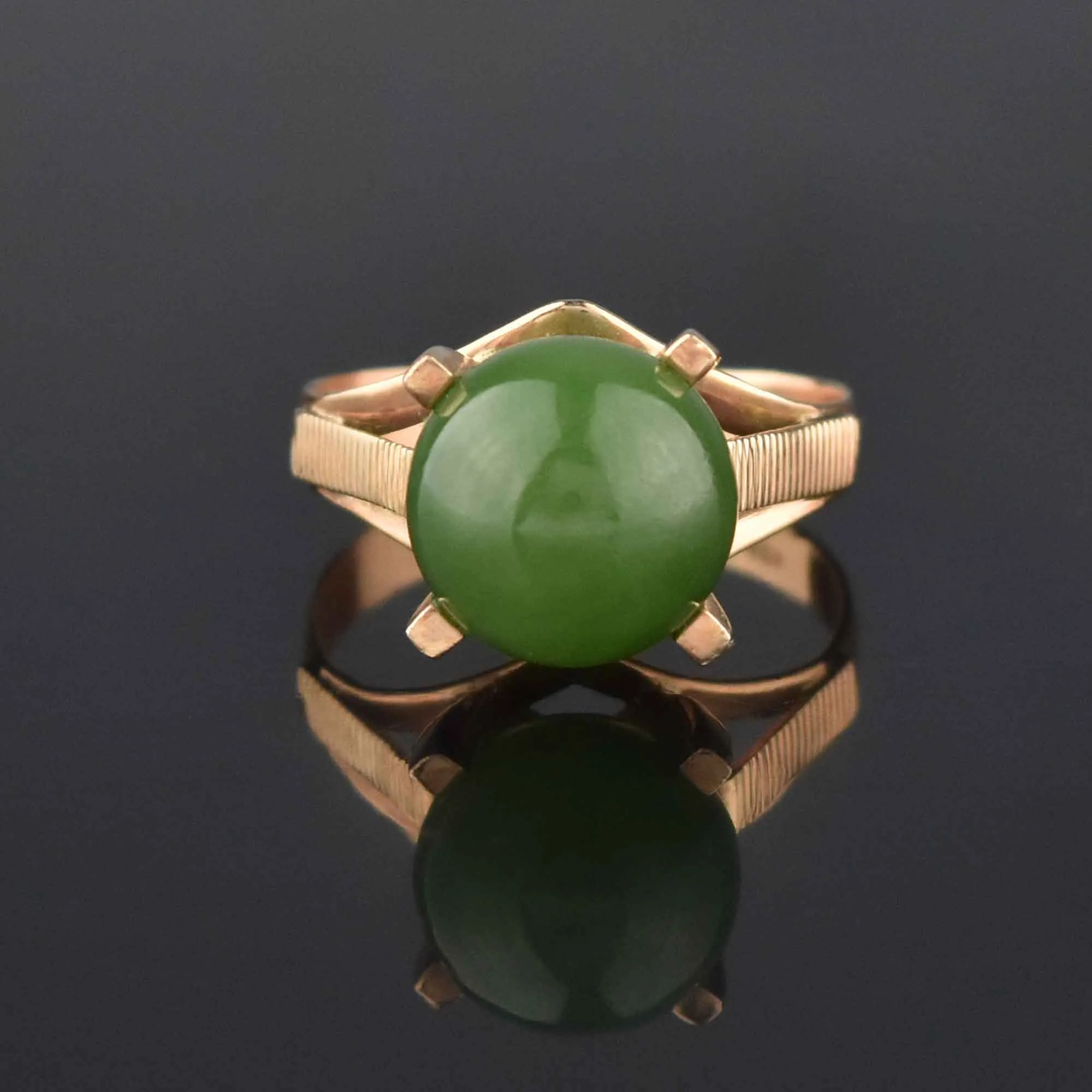 Retro 14K Gold Jadeite Ball Ring, Sz 7