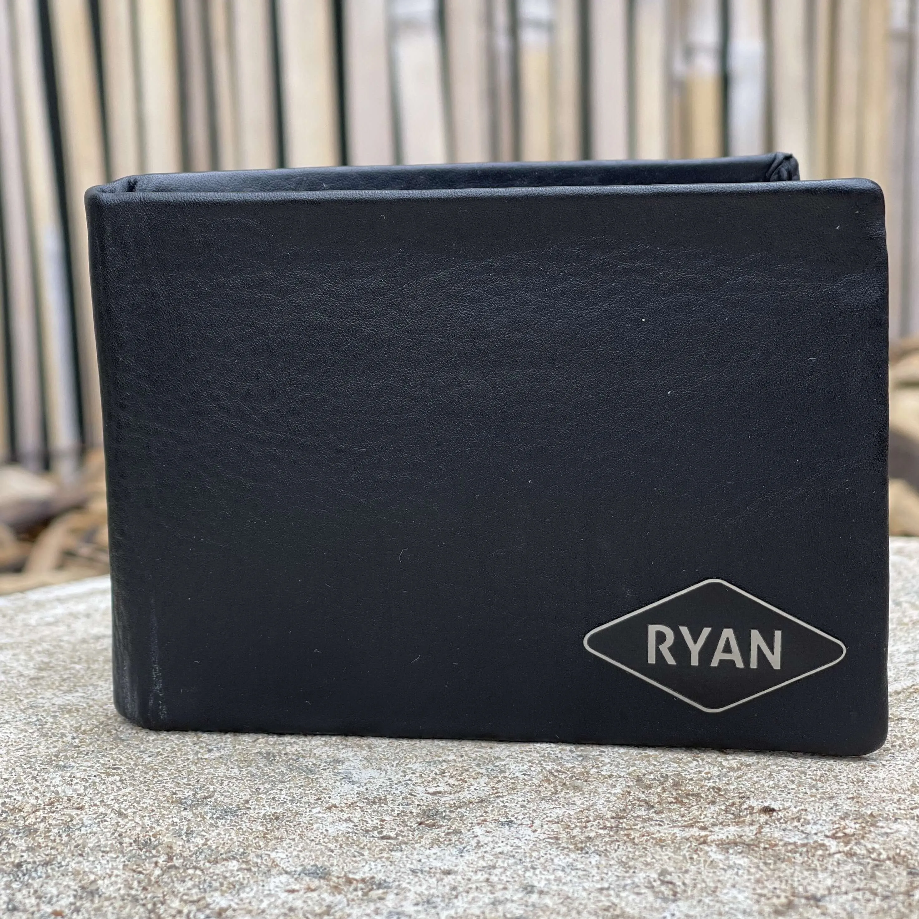 Rick Men's Black Leather Wallet with Personalised Handwriting - KALGHI