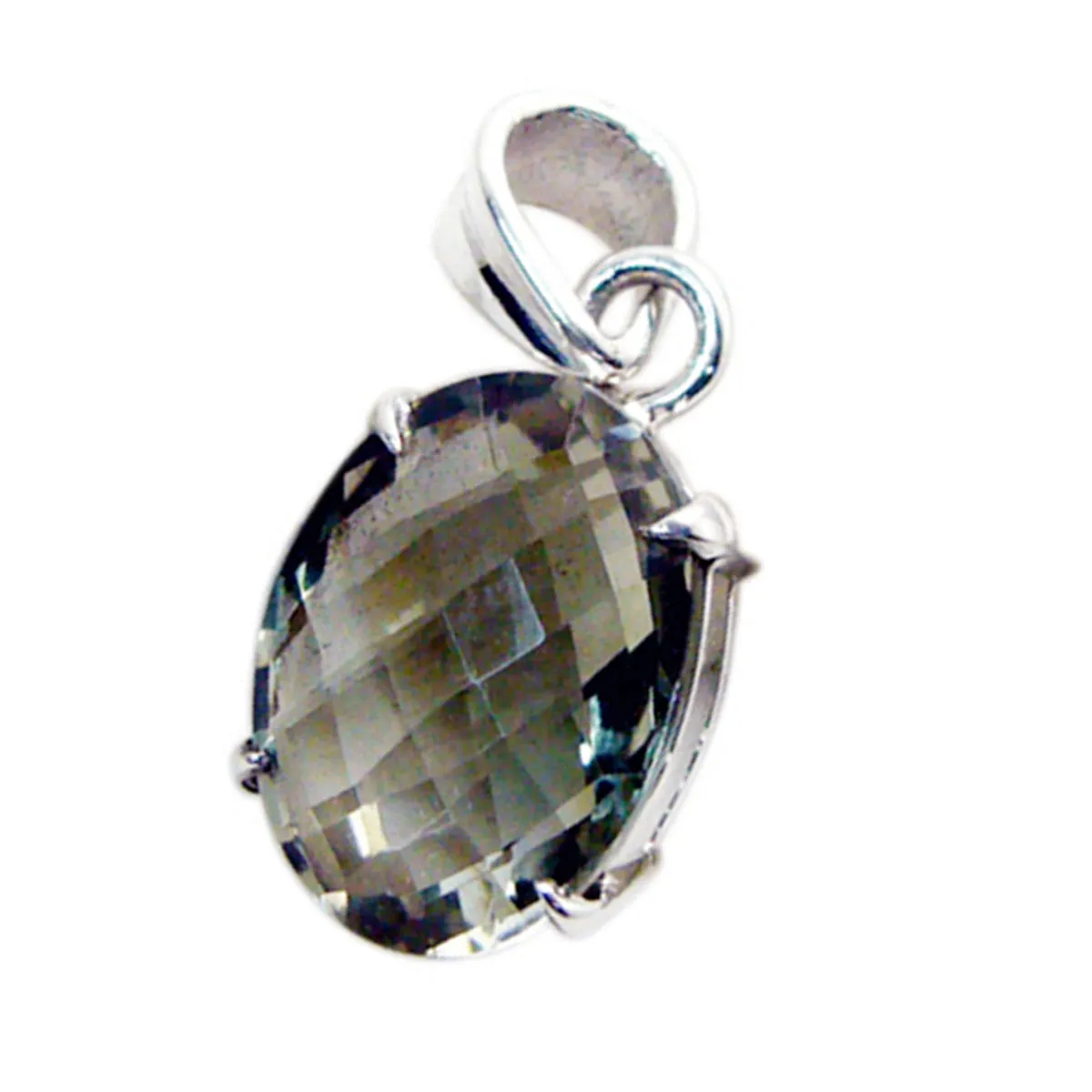 Riyo Aesthetic Gems Oval Checker Green Green Amethyst Solid Silver Pendant Gift For Wedding