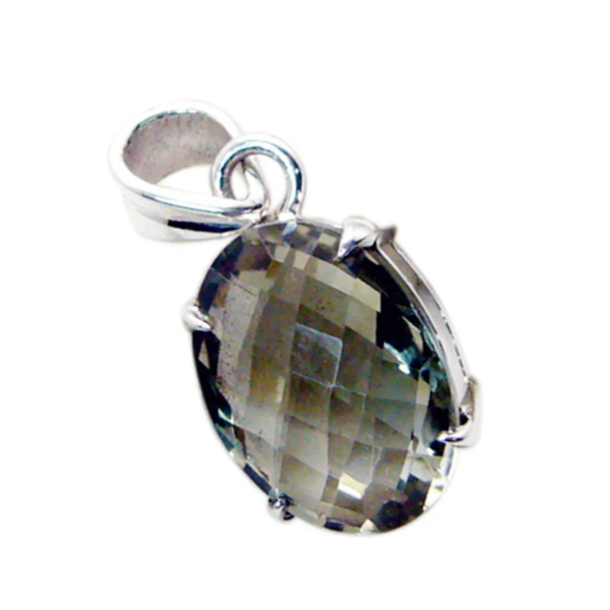 Riyo Aesthetic Gems Oval Checker Green Green Amethyst Solid Silver Pendant Gift For Wedding