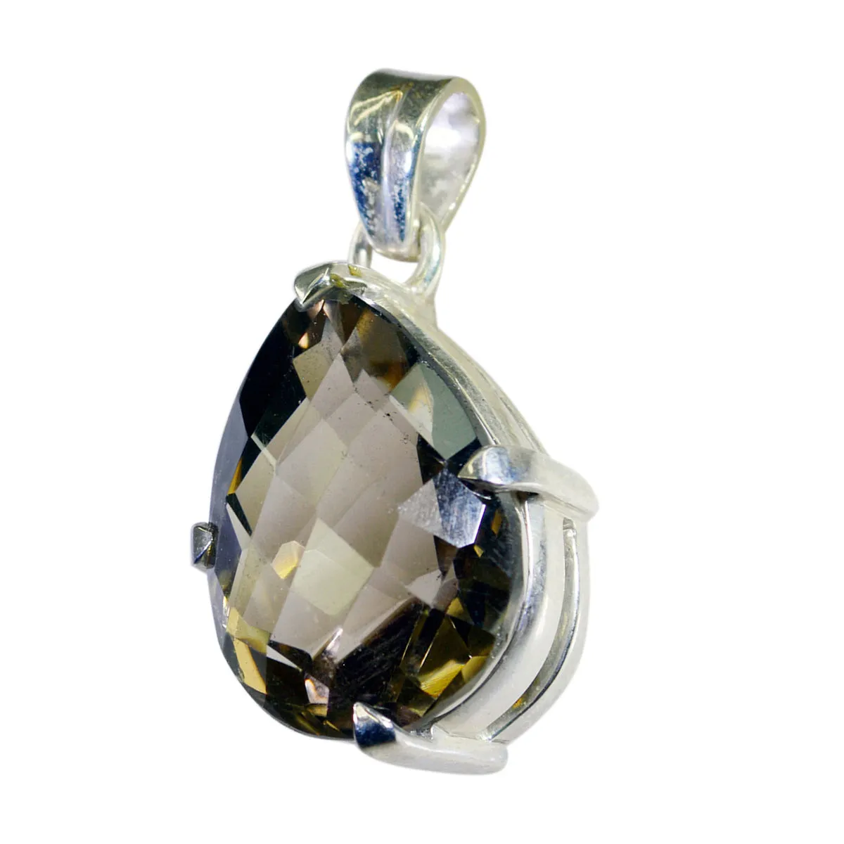 Riyo Comely Gems Pear Checker Brown Smoky Quartz Solid Silver Pendant Gift For Good Friday